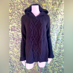 Athleta Women’s Black Cable Knit Hooded Pullover Sweater